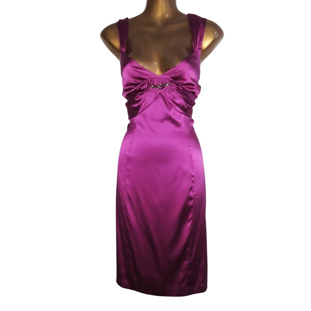 Roberto Cavalli Sz 42 Auth Magenta Ruched Front Rhinestone Dress